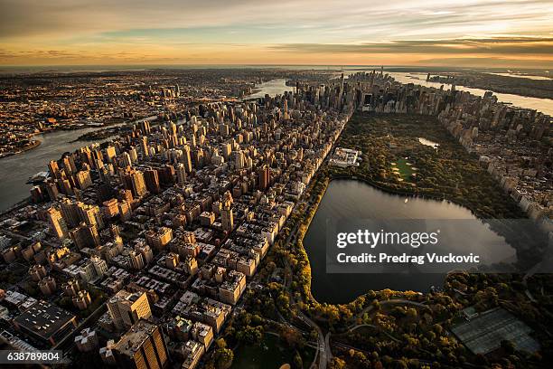 central park in new york  - aerial new york city stock-fotos und bilder