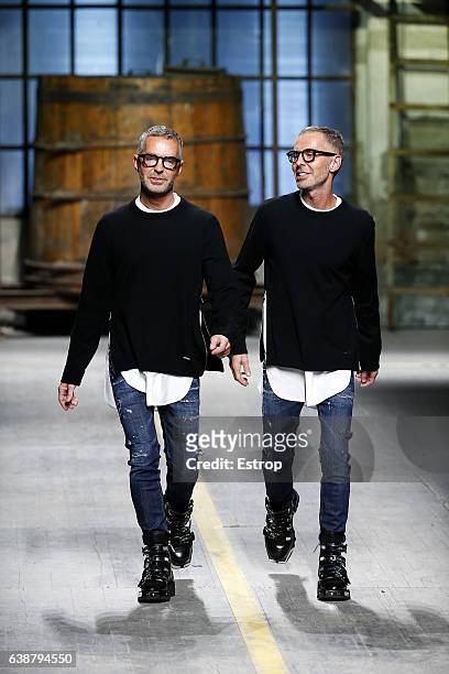 Designers Dean Caten & Dan Caten walking the runway at the Dsquared2 designed by Dean Caten & Dan Caten show during Milan Men's Fashion Week...