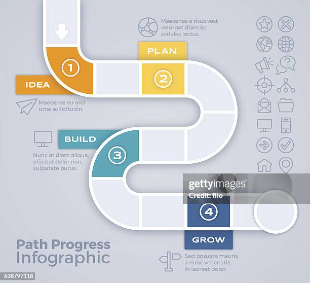 stockillustraties, clipart, cartoons en iconen met path progress process infographic - plotting a path