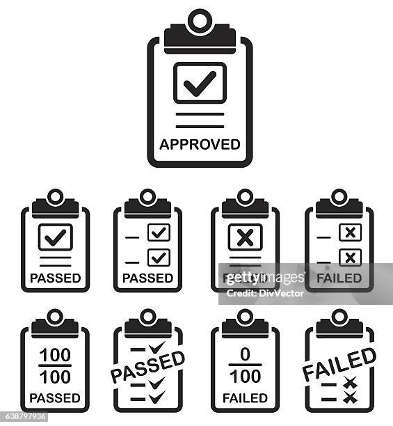 clipboard document icon - pass fail stock illustrations