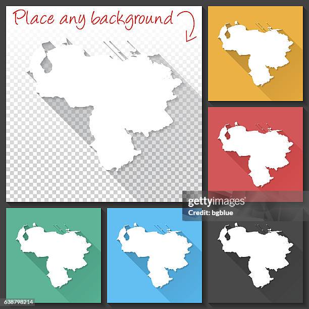 venezuela map for design, long shadow, flat design - model blue background stock illustrations