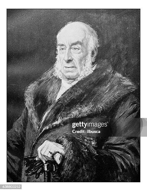 antique dotprinted photograph of painting: howley palmer - old man portrait stock illustrations