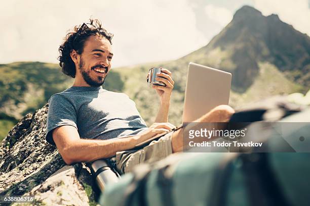 man resting in the mountain - time off work stock pictures, royalty-free photos & images