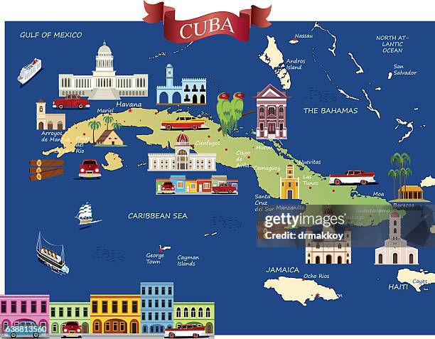 cartoon map of cuba - santa clara cuba stock illustrations