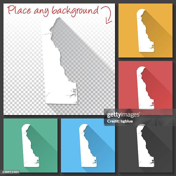 delaware karte für design, langen schatten, flaches design - wilmington delaware stock-grafiken, -clipart, -cartoons und -symbole