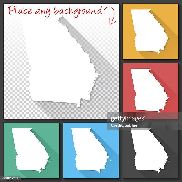 ilustraciones, imágenes clip art, dibujos animados e iconos de stock de mapa de georgia para diseño, sombra larga, diseño plano - georgia-estado-de-eeuu