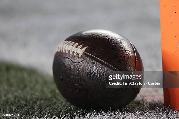 An American football on the field during warm up before the Houston Texans Vs New England Patriots Divisional round game during the NFL play-offs on...