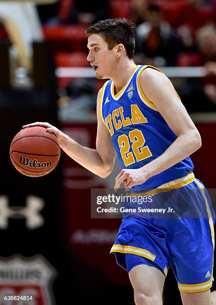 Leaf of the UCLA Bruins controls the ball during their game against the Utah Utes at the Jon M. Huntsman Center on January 14, 2017 in Salt Lake...