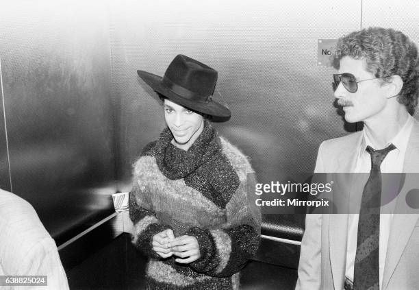 Prince, american singer, arrives at London Gatwick Airport. He is in the UK for three concerts, first leg of his Parade Tour, to be held at Wembley...