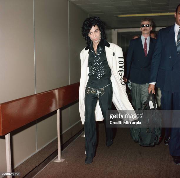 American pop star Prince at Heathrow Airport. Ahead of his concerts in the UK for his Lovesexy tour. 24th July 1988.American pop star Prince at...