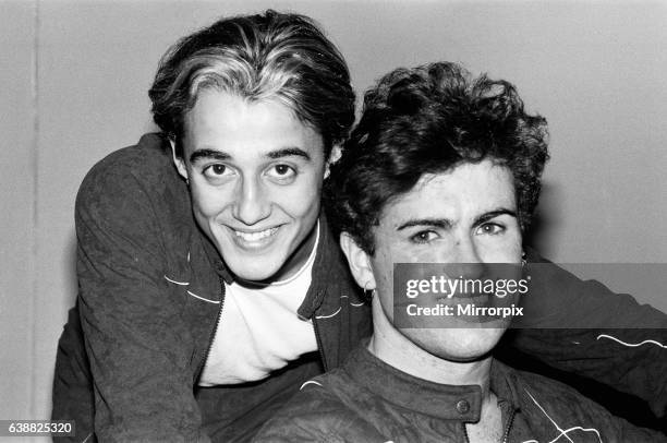 New pop sensation Wham! pictured in concert in Aberdeen, Scotland. This was their first live appearance and was part of their Club Fantastic Tour....