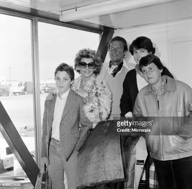 Roger Moore with his wife Luisa and family, daughter Deborah , son Geoffrey and Sacha Newley . They have all arrived from Nice where they have been...