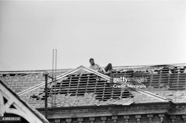 Michael Peterson stages a protest on the roof of Broadmoor Hospital. 20th June 1983.