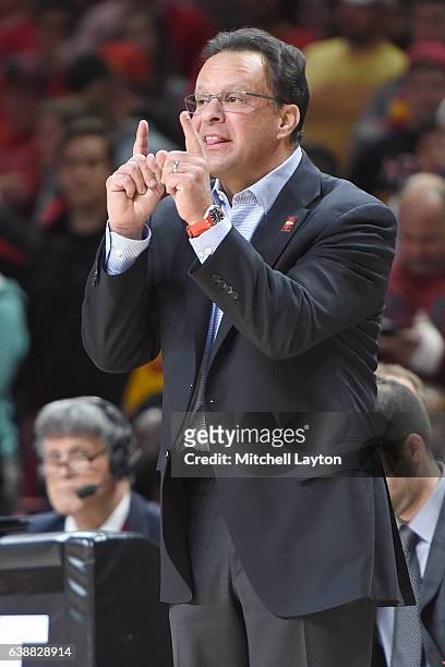 Head coach Tom Crean of the Indiana Hoosiers signals his players during a college basketball game against the Maryland Terrapins at the XFinity...