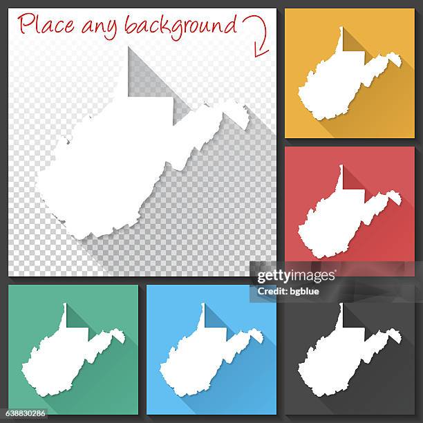 west virginia map for design, long shadow, flat design - model blue background stock illustrations