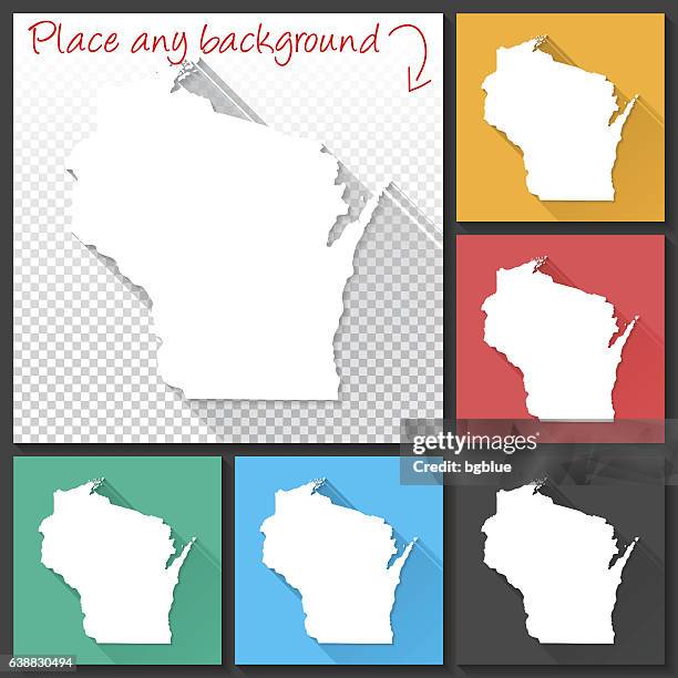 wisconsin map for design, long shadow, flat design - file wisconsin pole of inaccessibility.png stock illustrations