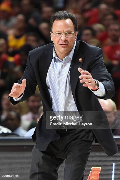 Head coach Tom Crean of the Indiana Hoosiers looks on during a college basketball game against the Maryland Terrapins at the XFinity Center Center on...