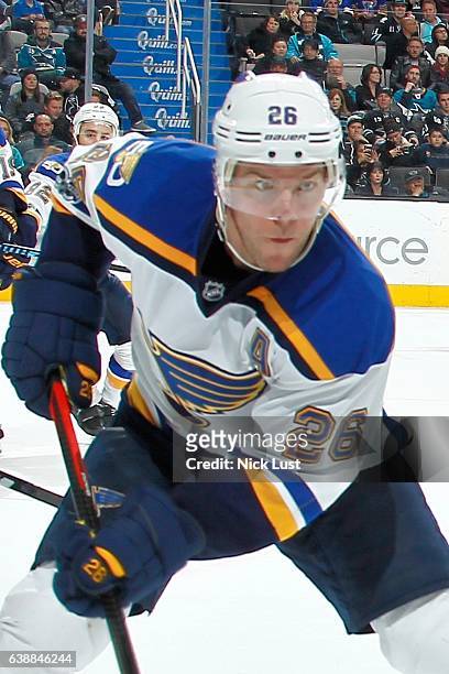 Paul Stastny looks on during a NHL game against the San Jose Sharks at SAP Center at San Jose on January 14, 2017 in San Jose, California.