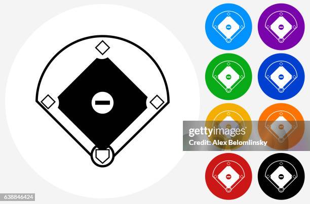 baseball field icon auf flachen farbkreis-tasten - baseball diamond stock-grafiken, -clipart, -cartoons und -symbole