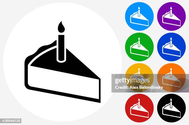 birthday cake slice icon on flat color circle buttons - piece of cake white background stock illustrations