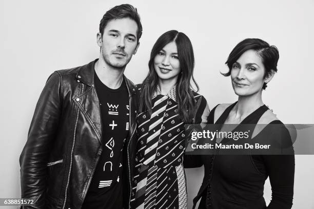 Sam Palladio, Gemma Chan and Carrie-Anne Moss from AMC's 'Humans' pose in the Getty Images Portrait Studio at the 2017 Winter Television Critics...