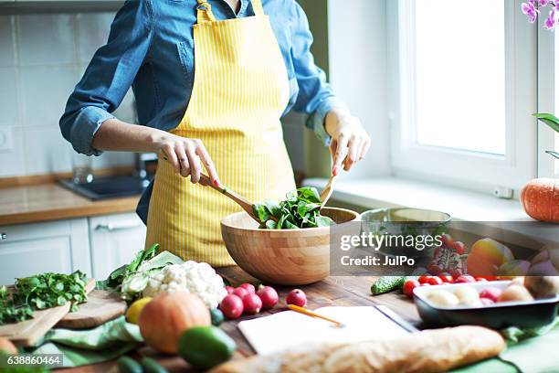 fresh vegetables - woman salad stockfoto's en -beelden