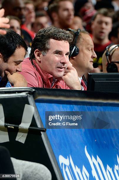 Kevin Plank, Under Armour founder and CEO, watches the game between the Maryland Terrapins and the Indiana Hoosiers at Xfinity Center on January 10,...