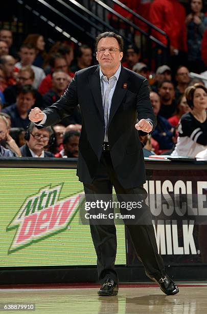 Head coach Tom Crean of the Indiana Hoosiers watches the game against the Maryland Terrapins at Xfinity Center on January 10, 2017 in College Park,...