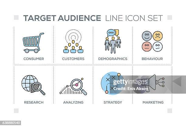 target audience keywords with line icons - niche stock illustrations