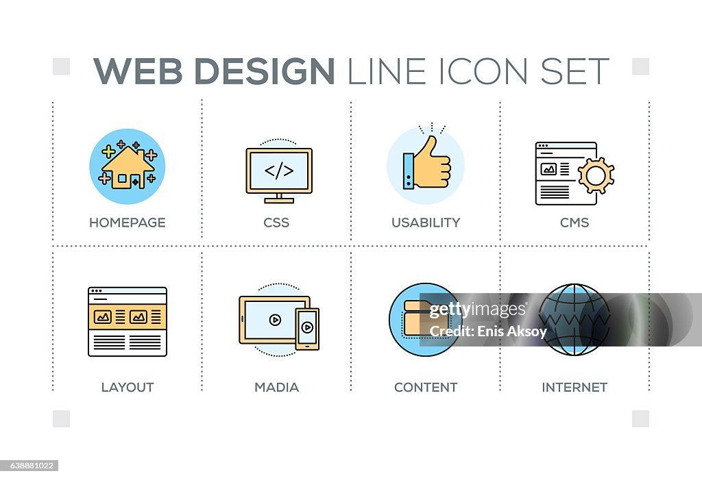 Web Design keywords with line icons