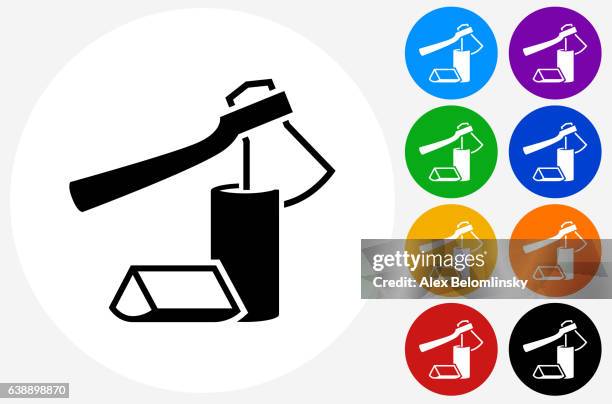 chopping logs icon on flat color circle buttons - log isolated stock illustrations