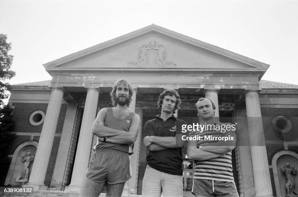 Genesis ahead of a concert in Saratoga Springs, New York State. 26th August 1982.
