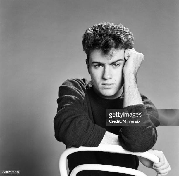 George Michael of the teenage pop duo Wham!, poses in the studio. 26th October 1982.