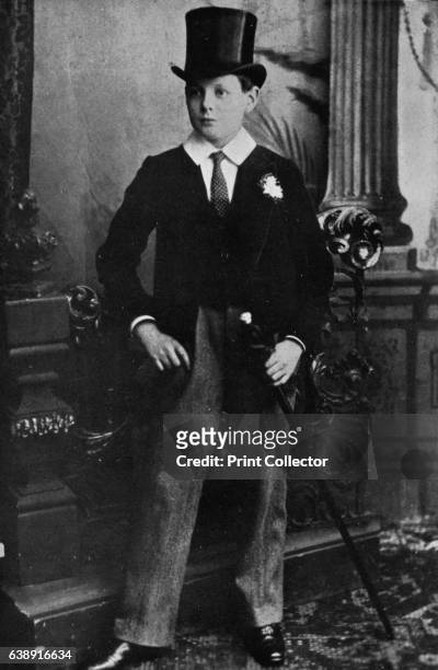 Winston Churchill as a Harrow schoolboy in 1889, . From Winston Churchill: His Life in Pictures, by Ben Tucker. [Sagall Press, Ltd., London, 1945]...