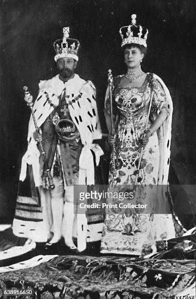 King George V and Queen Mary of England in their coronation robes, 191 From Winston Churchill: His Life in Pictures, by Ben Tucker. [Sagall Press,...