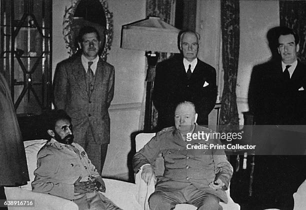 Churchill in Cairo, with Ethiopian Emperor, Haile Selassie' . Sir Winston Churchill with Haile Selassie during the former's visit to Cairo on his way...