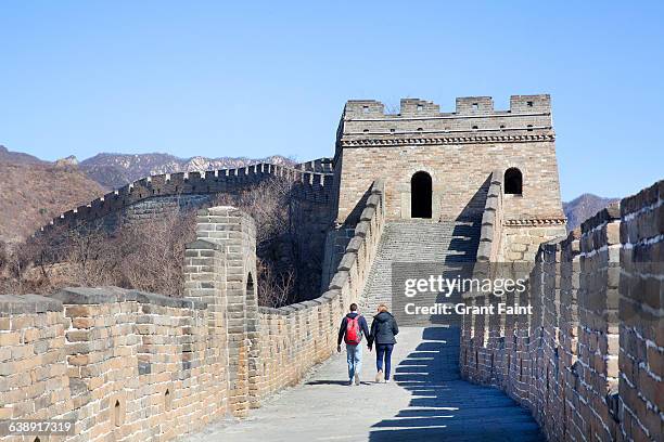 the great wall . - great wall of china walking stock pictures, royalty-free photos & images