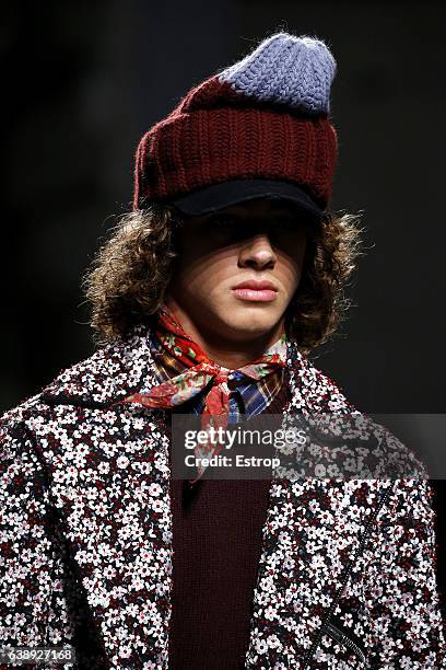 Headwear detail at the Dsquared2 show during Milan Men's Fashion Week Fall/Winter 2017/18 on January 15, 2017 in Milan, Italy.