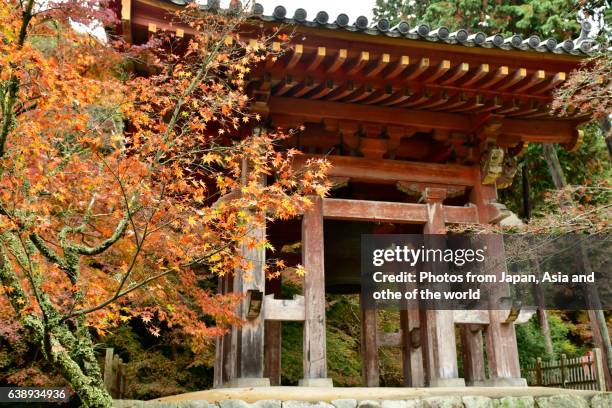 temple bell and autumn foliage of daigo-ji temple, kyoto - daigoji stock pictures, royalty-free photos & images