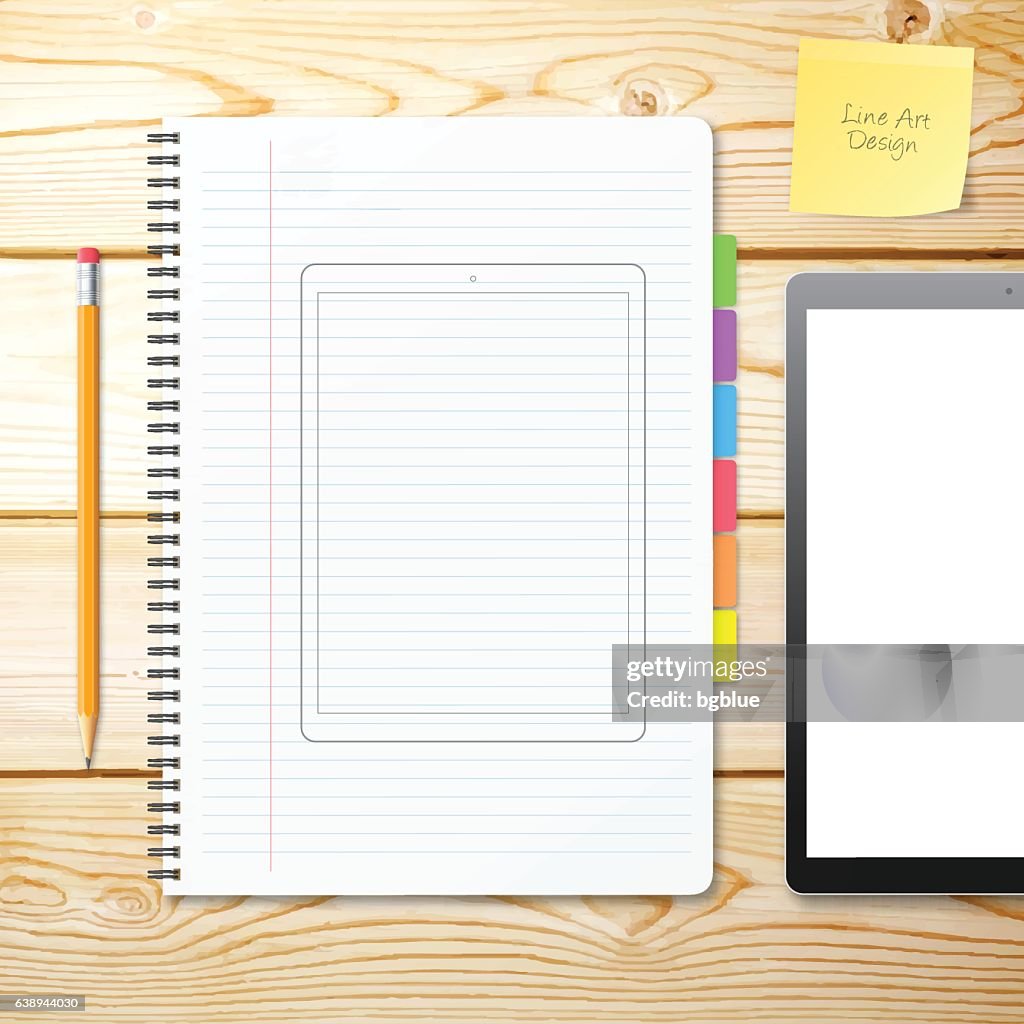 Outline Computer Taplet Tablet Pc Outline Template Draw On Notebook With Wooden Background High ...