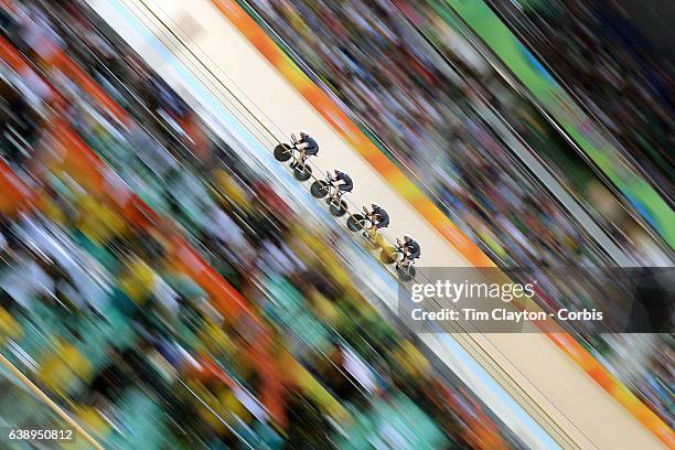 Track Cycling - Olympics: Day 6 The Great Britain team of Edward Clancy, Steven Burke, Owain Doull and Bradley Wiggins in action during the Men's...