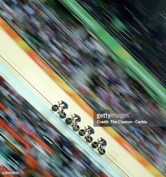 Track Cycling - Olympics: Day 6 The Great Britain team of Edward Clancy, Steven Burke, Owain Doull and Bradley Wiggins winning the gold medal in...