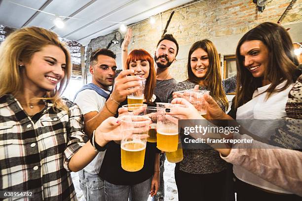 friends drinking beer at the beer fest - oktoberfest home stock pictures, royalty-free photos & images