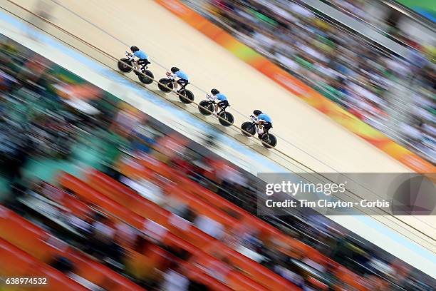 Track Cycling - Olympics: Day 8 Allison Beveridge, Jasmin Glaesser, Kirsti Lay and Georgia Simmerling of Canada in action in the Women's Team Pursuit...