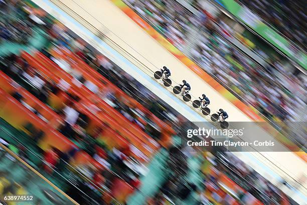 Track Cycling - Olympics: Day 8 Lauren Ellis, Racquel Sheath, Rushlee Buchanan and Jamie Nielsen of New Zealand in action in the Women's Team Pursuit...