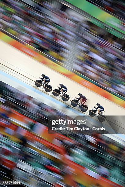 Track Cycling - Olympics: Day 8 Lauren Ellis, Racquel Sheath, Rushlee Buchanan and Jamie Nielsen of New Zealand in action in the Women's Team Pursuit...