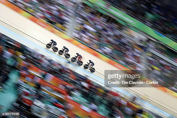 Track Cycling - Olympics: Day 8 Lauren Ellis, Racquel Sheath, Rushlee Buchanan and Jamie Nielsen of New Zealand in action in the Women's Team Pursuit...