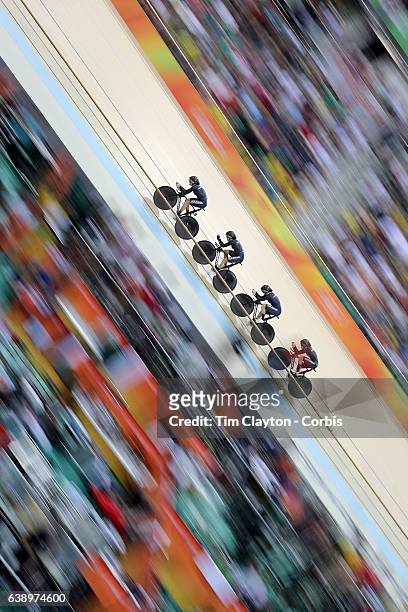 Track Cycling - Olympics: Day 8 Lauren Ellis, Racquel Sheath, Rushlee Buchanan and Jamie Nielsen of New Zealand in action in the Women's Team Pursuit...