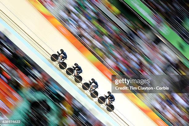 Track Cycling - Olympics: Day 8 Lauren Ellis, Racquel Sheath, Rushlee Buchanan and Jamie Nielsen of New Zealand in action in the Women's Team Pursuit...