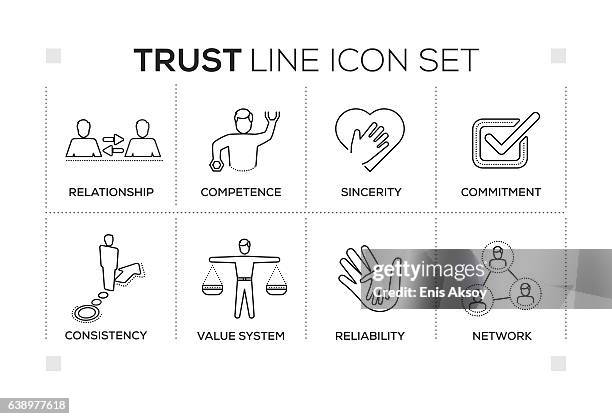 trust keywords with monochrome line icons - respect stock illustrations
